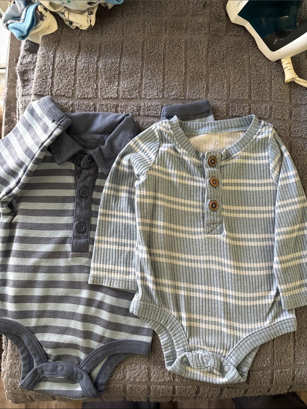 Striped Long-Sleeve Baby One-Piece Bodysuit - Light Blue & Gray